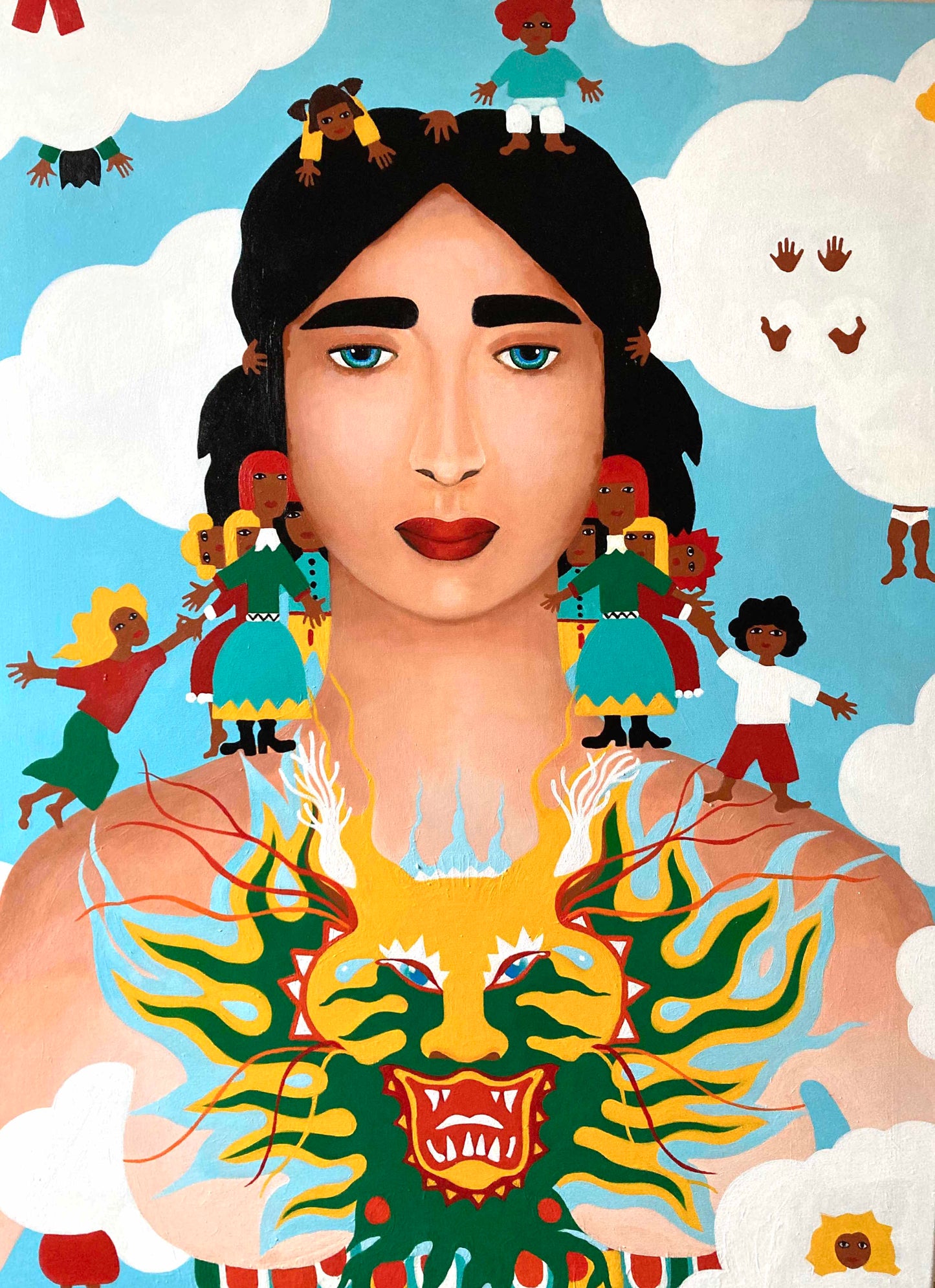 Karin Zeiner Salzmann - Dragon head and crowd of children